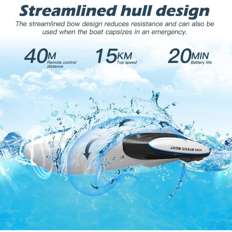 2.4GHz Remote Control Boat with Innovative Hull Double-Sided Driving Design with LED Light for Pools and Lakes Adults and Kids Toy Gift