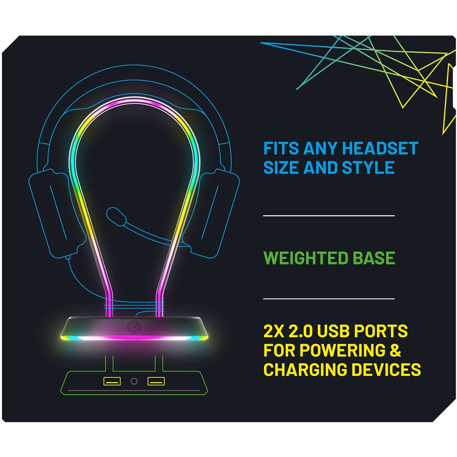 4Gamers Light Up RGB Headset Stand With USB Charging Ports