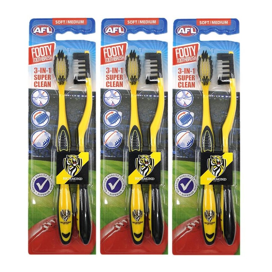 6pc AFL Soft/Medium Toothbrush Oral Care Richmond Tigers Kids/Adults 6y+