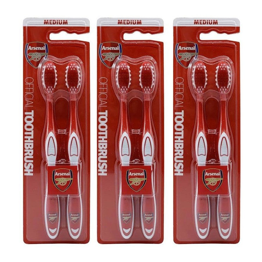 6pc EPL Arsenal F.C. Adults Medium Bristle Toothbrush Dental Teeth Oral Care