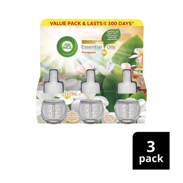 Air Wick Essential Oil Air Freshener Electric Refill Frangipani 19mL | 3 pack