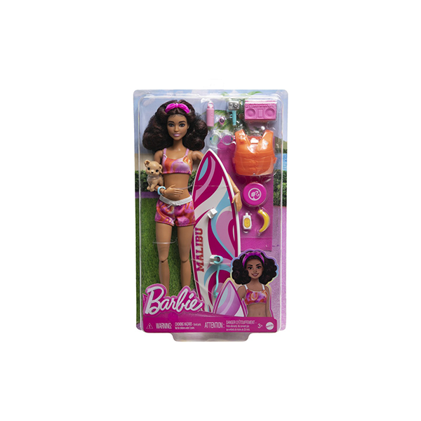 Barbie Doll with Surfboard and Pet Puppy