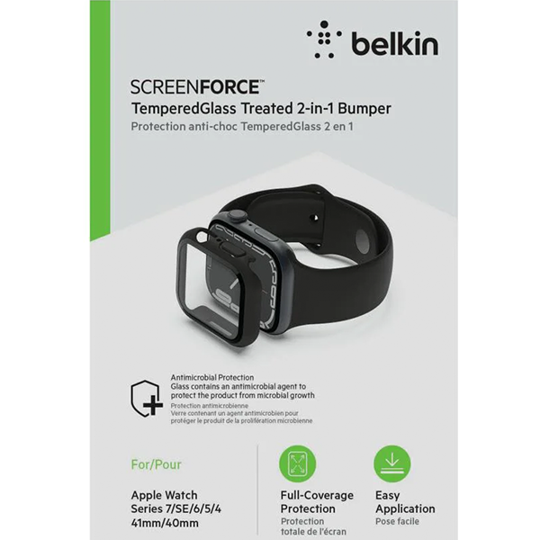 Belkin Tempered Glass Screen Protector for Apple Watch 41mm 4/5/6/SE/SE2/7/8 & 9 (Black)