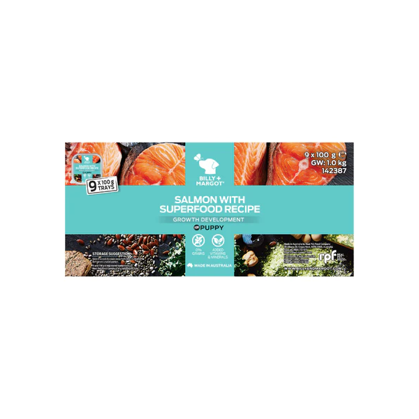 Billy & Margot Salmon Superfood Puppy Food Tray 100gx9