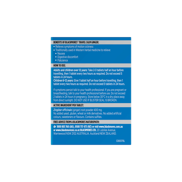 Blackmores Travel Calm Ginger 45 Tablets