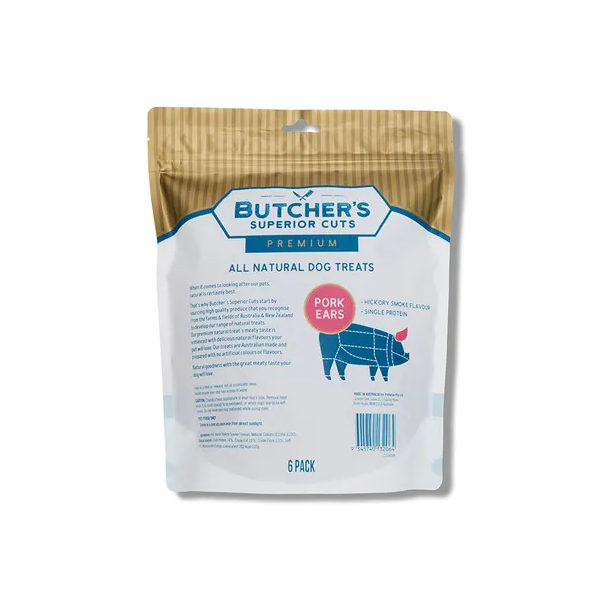 Butcher's Superior Cuts Hickory Smoke Pork Ear Dog Treat 6pk