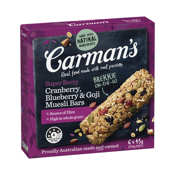 Carman's Cranberry, Blueberry & Goji Super Berry Muesli Bars 6 pack | 270g