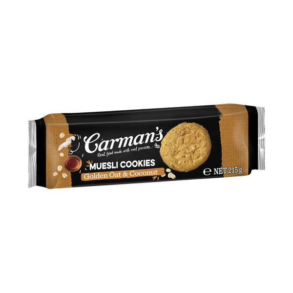 Carmans Muesli Cookies Golden Oat Coconut 215g Shop & Dispatch
