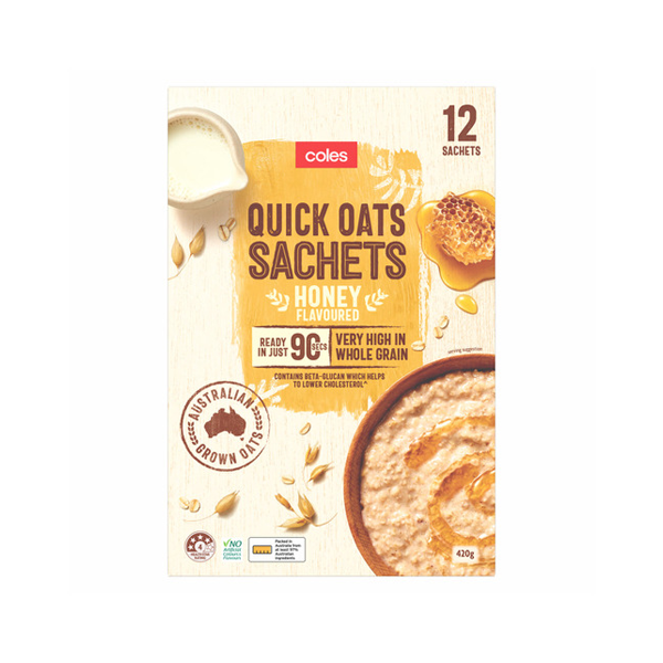 Coles Quick Oats Honey Flavoured Sachets 12 Pack | 420g