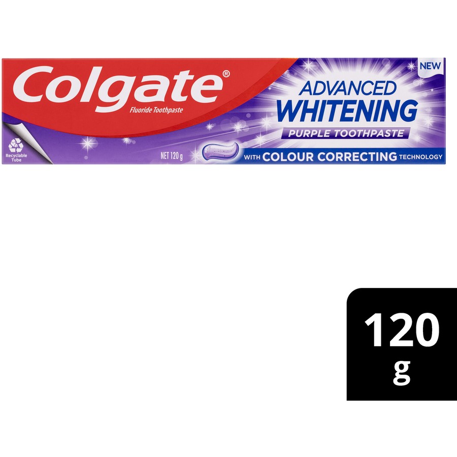 Colgate Advanced Whitening Purple Toothpaste 120g Colour Correcting Technology Stain Protection