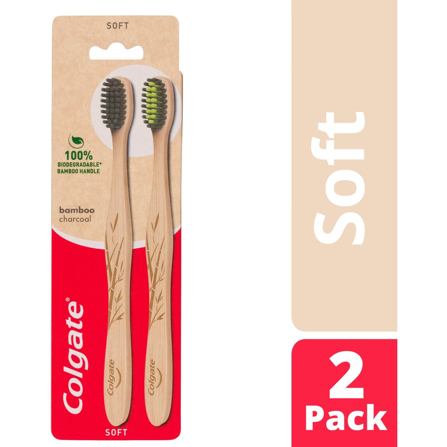 Colgate Bamboo Charcoal Manual Toothbrush 2 Pack - Soft Bristles