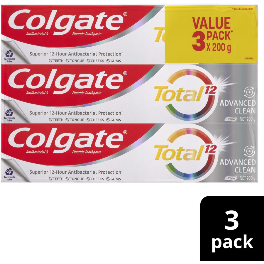 Colgate Total Advanced Clean Antibacterial Toothpaste Value Pack 3x200g