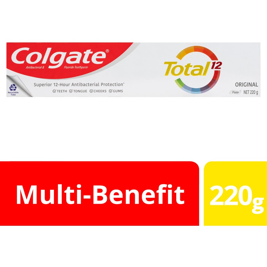 Colgate Total Original Antibacterial Toothpaste 220g, Whole Mouth Health, Multi Benefit
