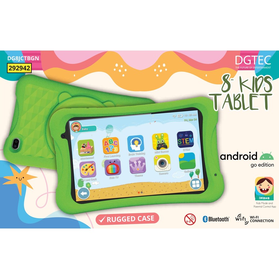 DGTEC 8 Tablet with Green Rugged Protect Case and Hinged Handle