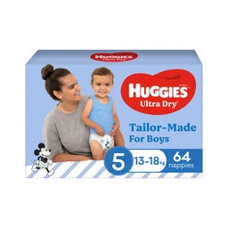 Huggies Ultra Dry Nappies Boys Size 5 (13-18kg) | 64 pack