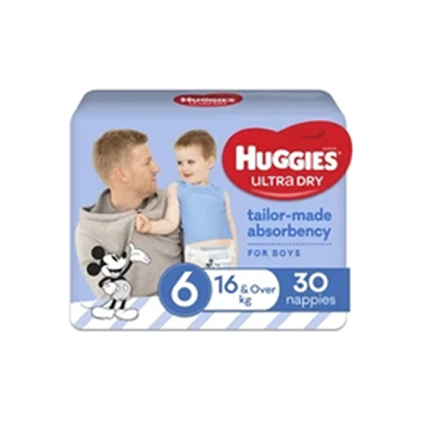 Huggies Ultra Dry Nappies Boys Size 6 (16kg+) | 30 pack