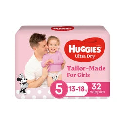 Huggies Ultra Dry Nappies Girls Size 5 (13-18kg) | 32 pack