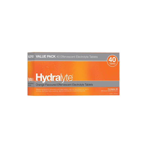 Hydralyte Effervescent Electrolyte Tablets Orange 40 Pack