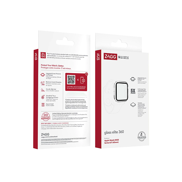 InvisibleShield Glass Elite 360 Screen Protector for Apple Watch Series SE 9/8/7/5/4 44mm