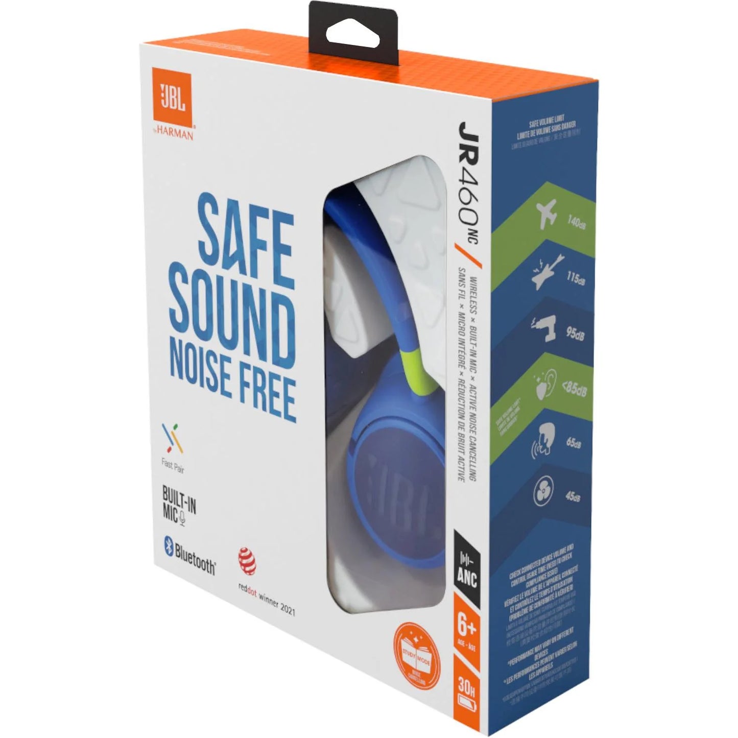 JBL Jr460 Wireless Noise Cancelling Kids Over-Ear Headphones (Blue)