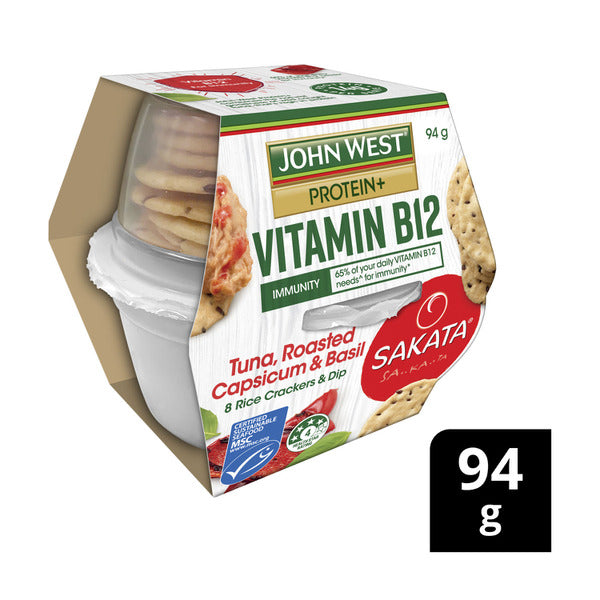 John West Protein + Tuna Roast Capsicum & Basil & Crackers 94g Shop
