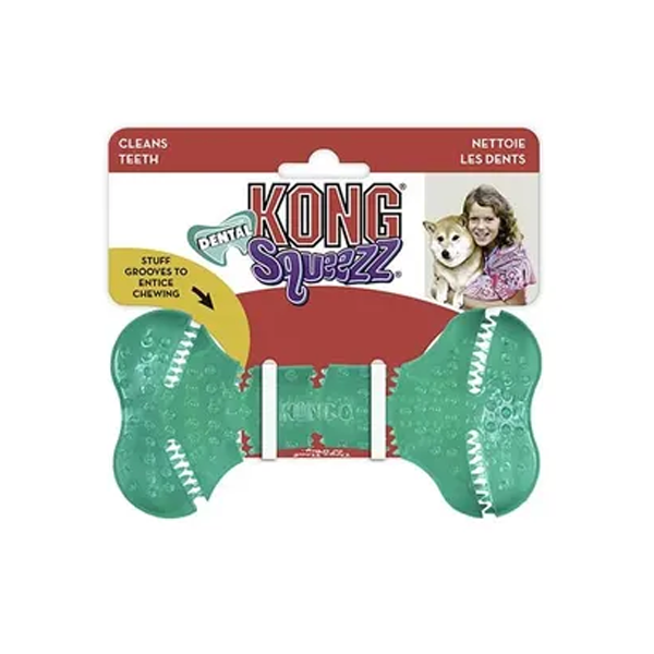 KONG Squeezz Dental Bone Dog Toy Mint Medium