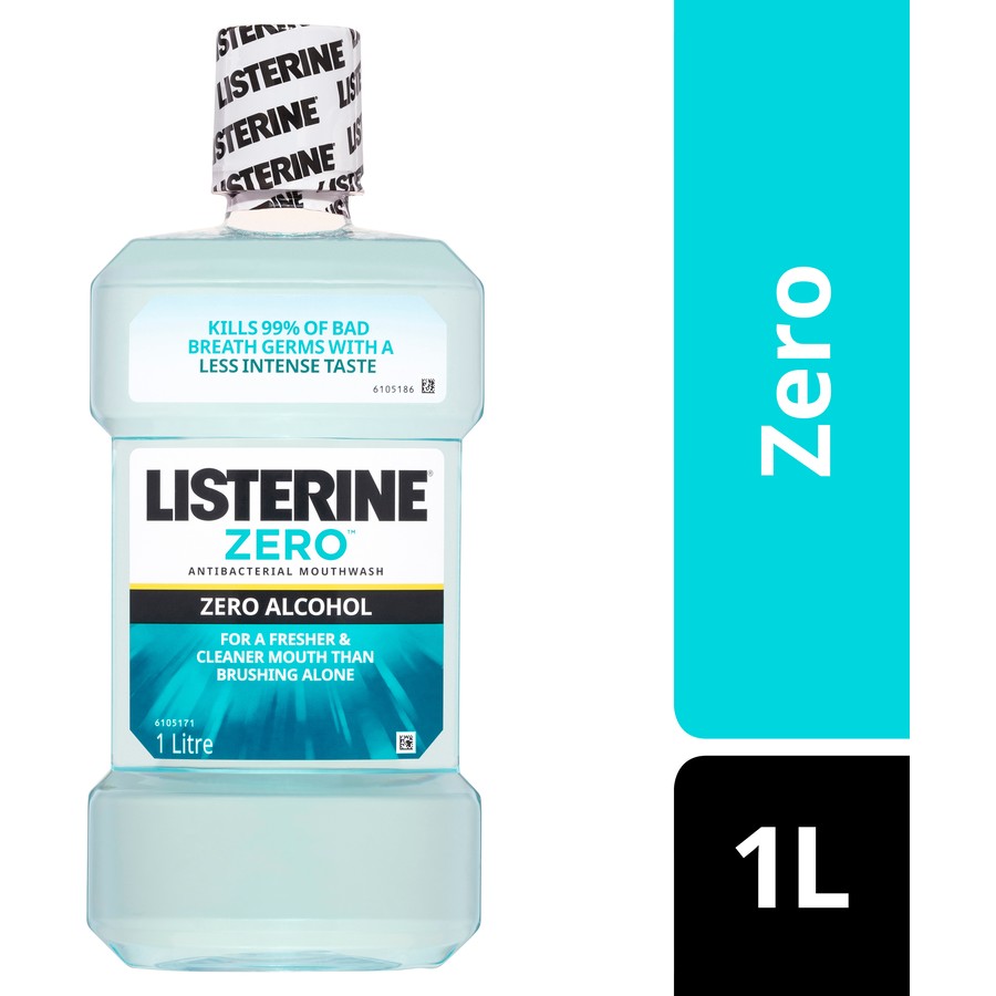 Listerine Zero Alcohol Antibacterial Mouthwash Less Intense Taste 1L