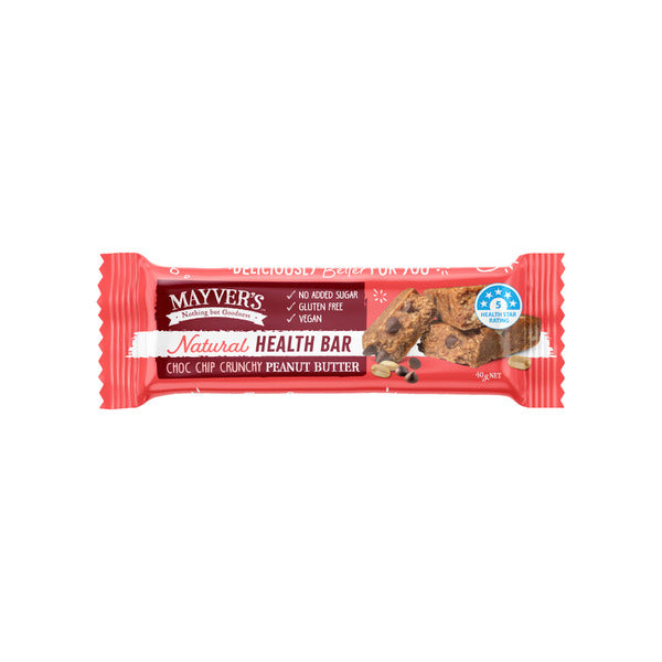 Mayvers Crunchy Choc Chip Peanut Butter Natural Health Bar | 40g