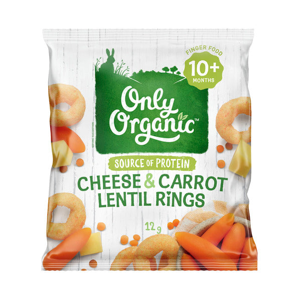 Only Organic Cheese & Carrot Lentil Rings 10+ Months | 12g x 2 Pack