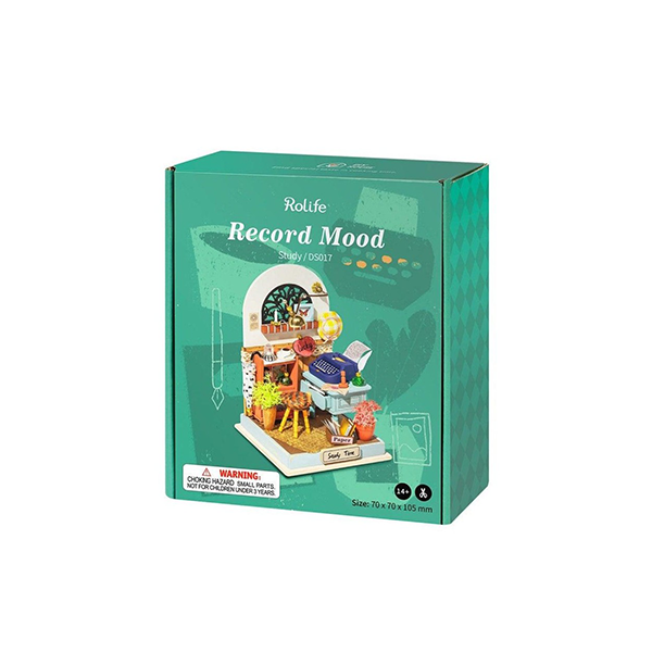 Robotime 3D DIY Wooden Puzzle Record Mood Study Room Miniature Dollhouse Kit DS017