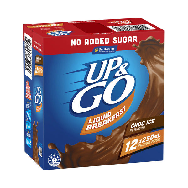 Sanitarium Up&Go Liquid Breakfast Choc Ice No Added Sugar Fridge Pack 12X250mL | 3L