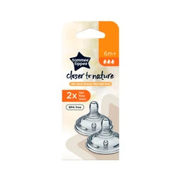 Tommee Tippee Bottle Teat Fast Flow 2 Pack 6m+ | 2 pack