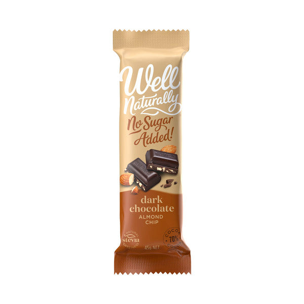 Well Naturally No Sugar Added Dark Chocolate Bar Almond Chip | 45g