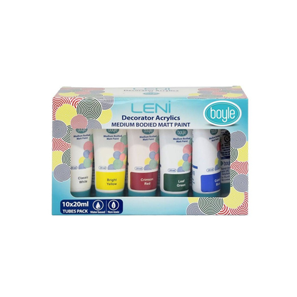 10PK Leni 20ml Decorator Acrylic Paints Water-Based/Non-Toxic Pack Matt Paint