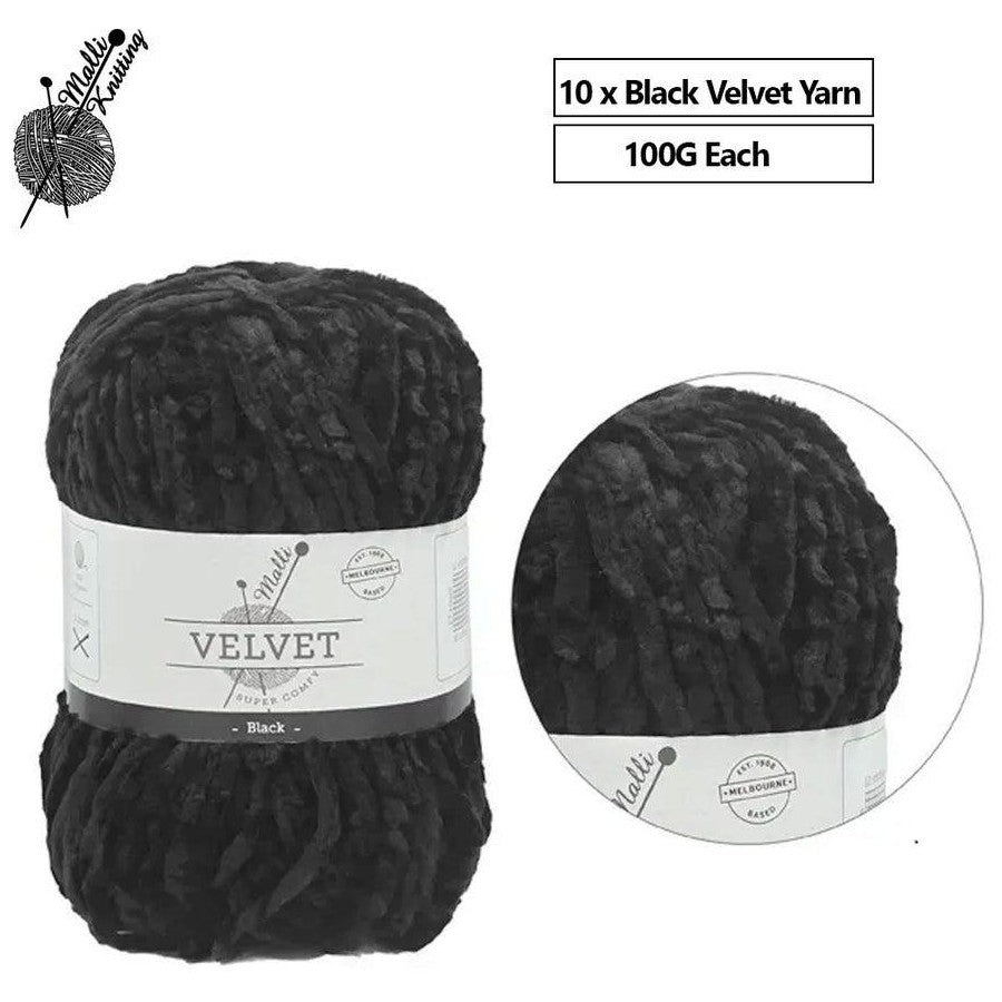 10 x 100g Velvet Knitting Yarn Black Super Soft Chunky Crochet Wool Ball Craft