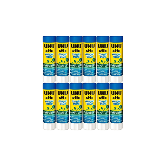 12 Pack UHU ReNature Glue Stick Magic Blue 40G Sticks Plant Based Bulk