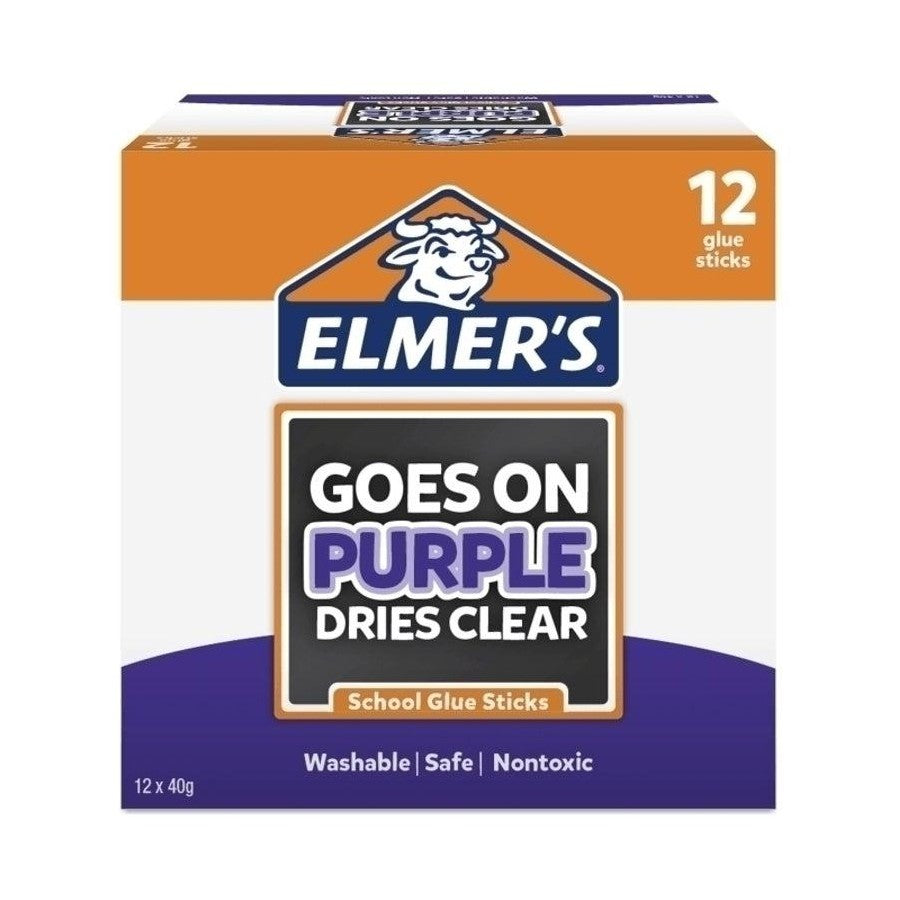 12x Elmers Washable School Glue Stick Purple Disappearing 40G