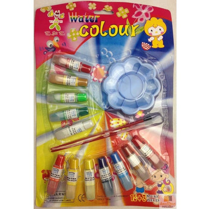 12x WATER COLOUR PAINTS 2 Brushes Watercolour Set Kit For Children Kids Art