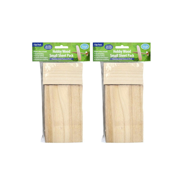 2x 15pc Boyle Hobby Craft DIY Kids/Adult Model Paulownia Wood Small Sheet Pack