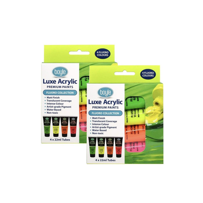 2x 4PK Luxe Acrylic 22ml Premium Paint Matt Finish Water-Based Non-Toxic Fluoro