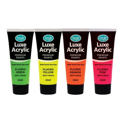 2x 4PK Luxe Acrylic 22ml Premium Paint Matt Finish Water-Based Non-Toxic Fluoro