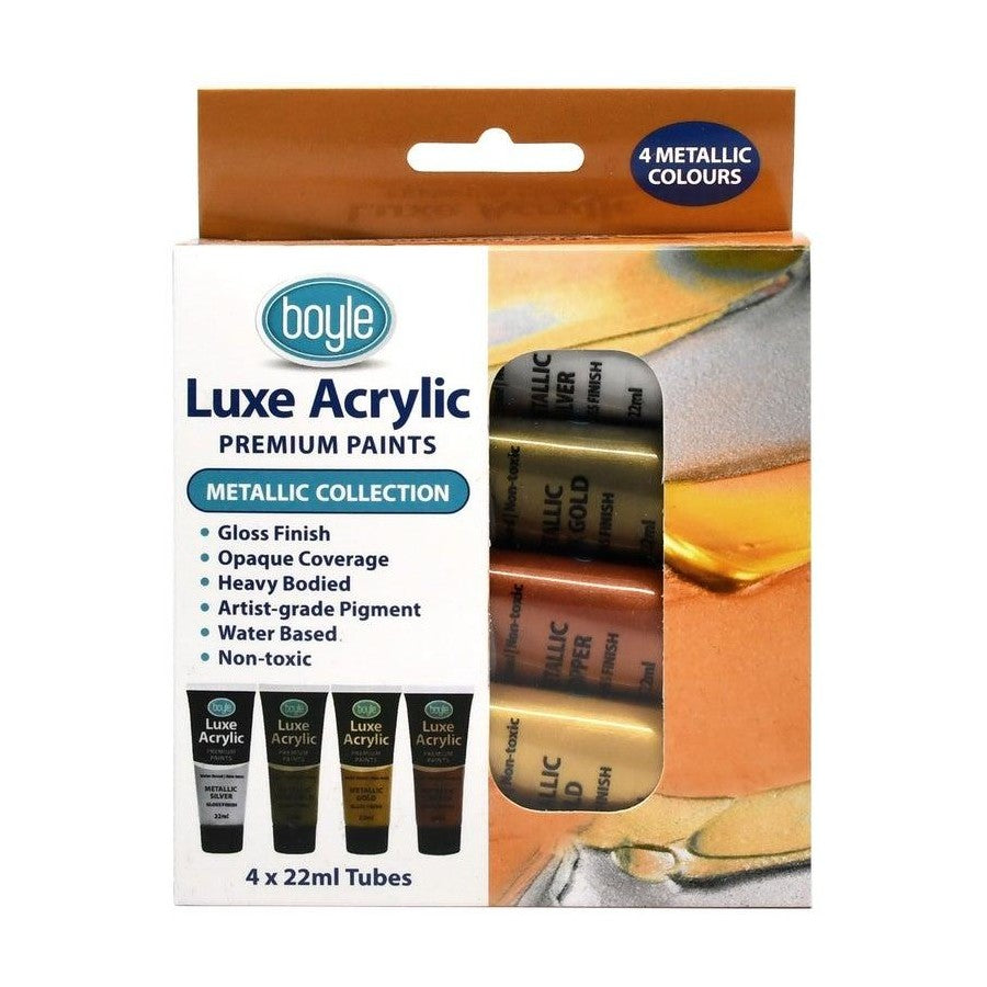 2x 4PK Luxe Acrylic 22ml Premium Water-Based Art Paint Tube Non-Toxic Metallic