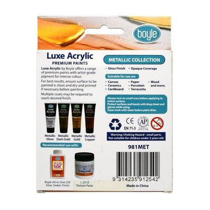 2x 4PK Luxe Acrylic 22ml Premium Water-Based Art Paint Tube Non-Toxic Metallic