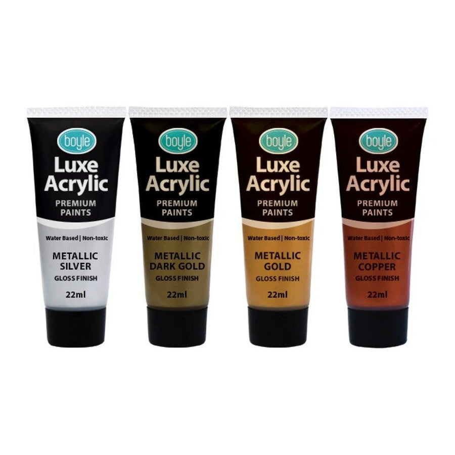 2x 4PK Luxe Acrylic 22ml Premium Water-Based Art Paint Tube Non-Toxic Metallic