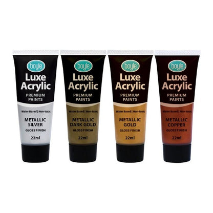 2x 4PK Luxe Acrylic 22ml Premium Water-Based Art Paint Tube Non-Toxic Metallic