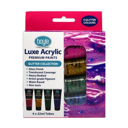 2x 4PK Luxe Acrylic Water-Based 22ml Premium Gloss Paint Tube Non-Toxic Glitter