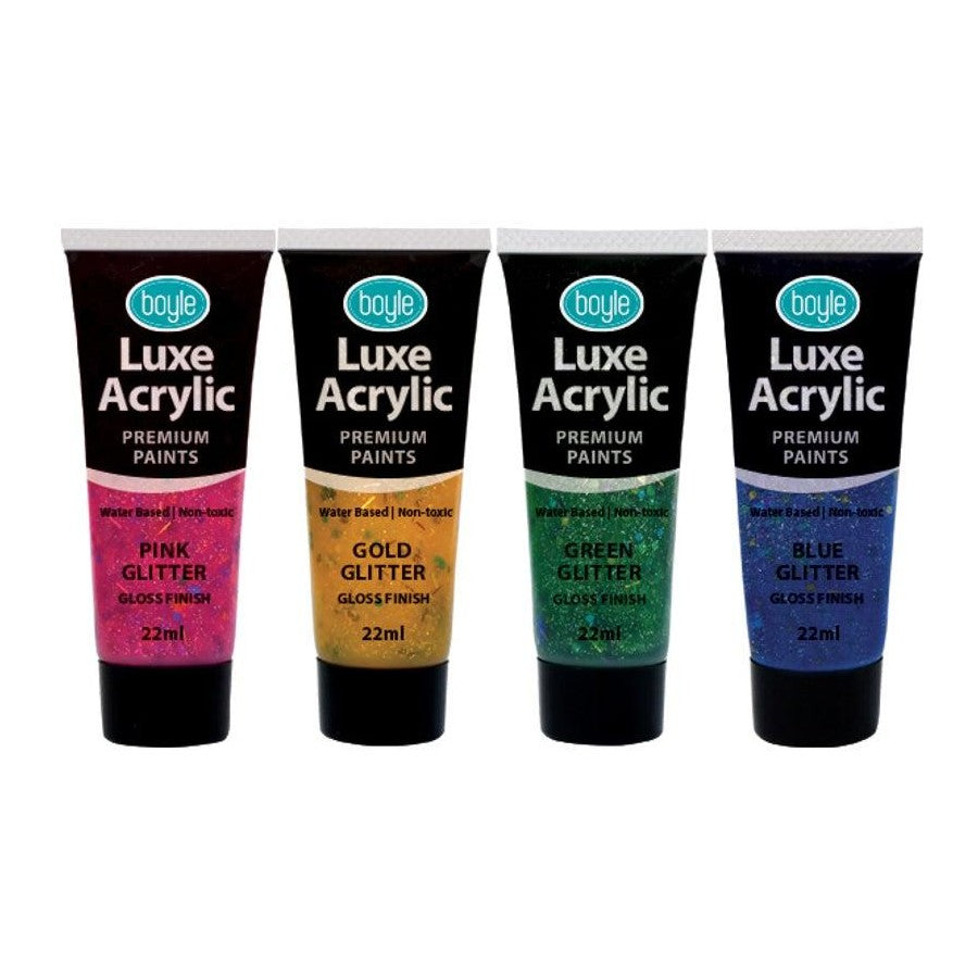 2x 4PK Luxe Acrylic Water-Based 22ml Premium Gloss Paint Tube Non-Toxic Glitter