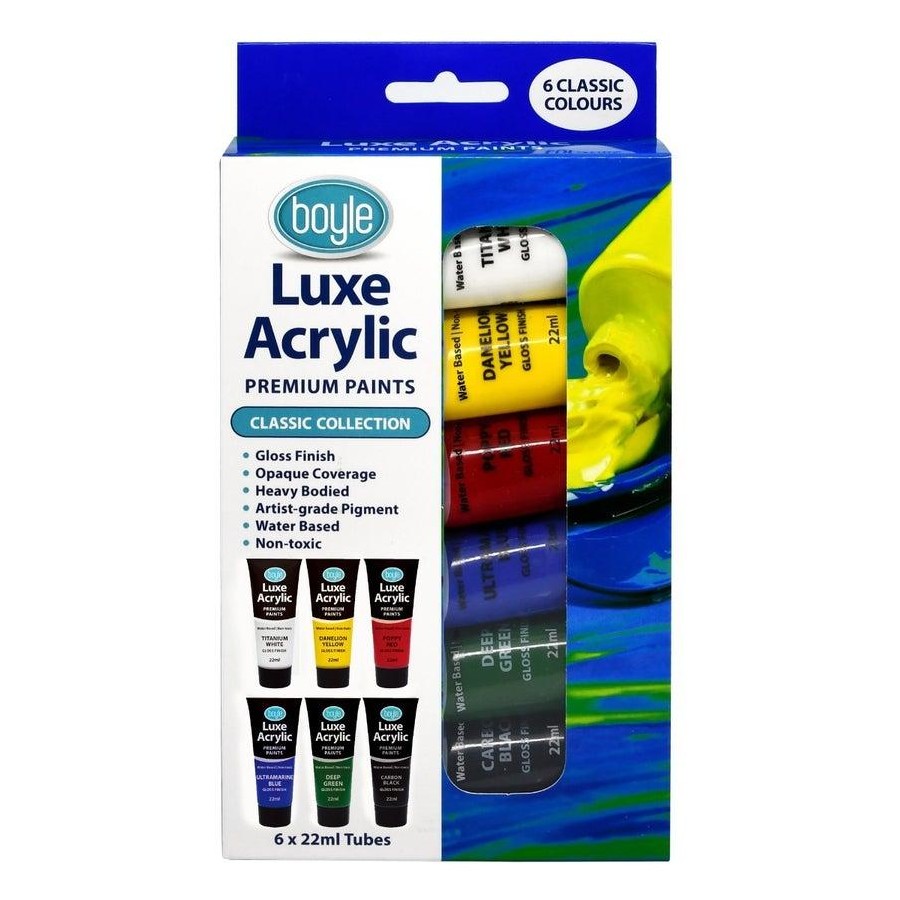 2x 6PK Luxe Acrylic Water-Based 22ml Premium Gloss Paint Tube Non-Toxic Classic