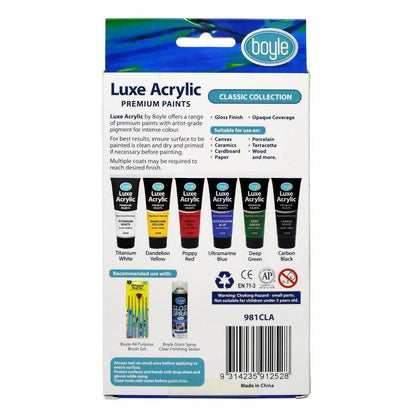 2x 6PK Luxe Acrylic Water-Based 22ml Premium Gloss Paint Tube Non-Toxic Classic