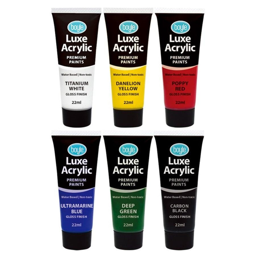 2x 6PK Luxe Acrylic Water-Based 22ml Premium Gloss Paint Tube Non-Toxic Classic